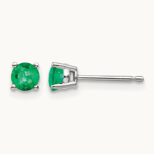 Emerald Earrings, 14K White Gold