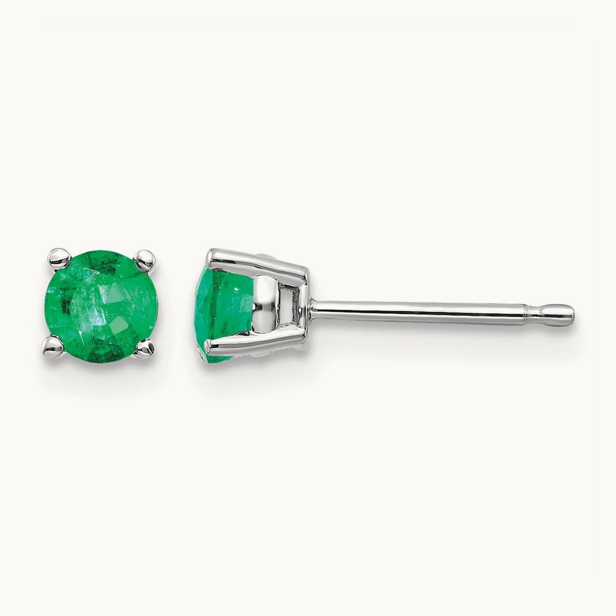 Emerald Earrings, 14K White Gold