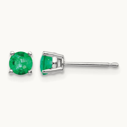 Emerald Earrings, 14K White Gold