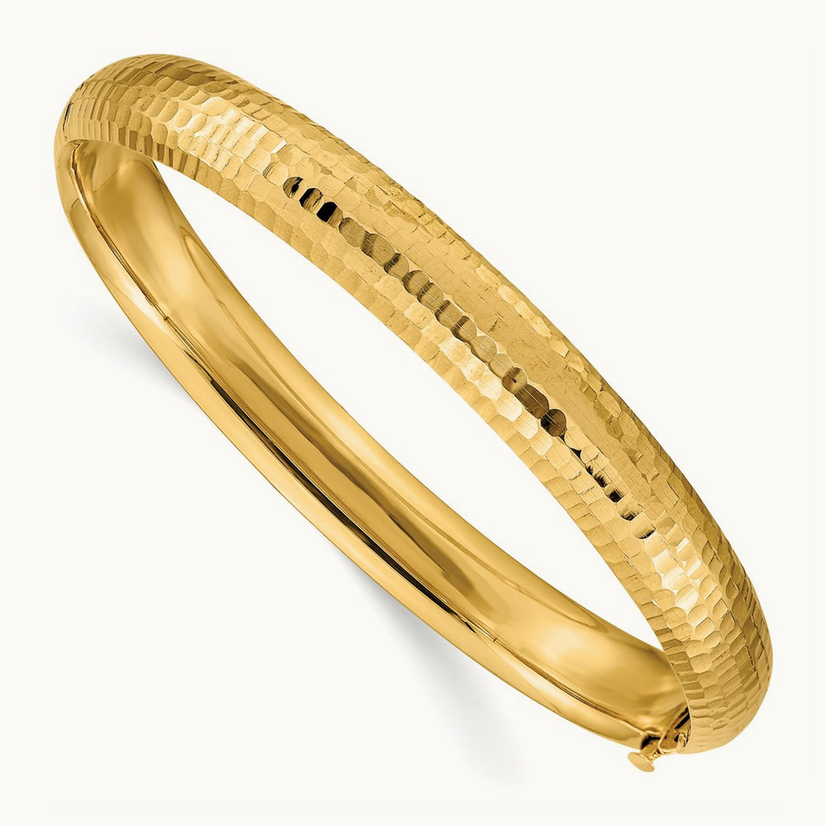 5/16 Hammered Fancy Hinged Bangle Bracelet, 14K
