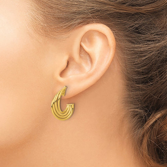Polished 3-Row Twist J-Hoop Post Earrings — 10K Yellow Gold