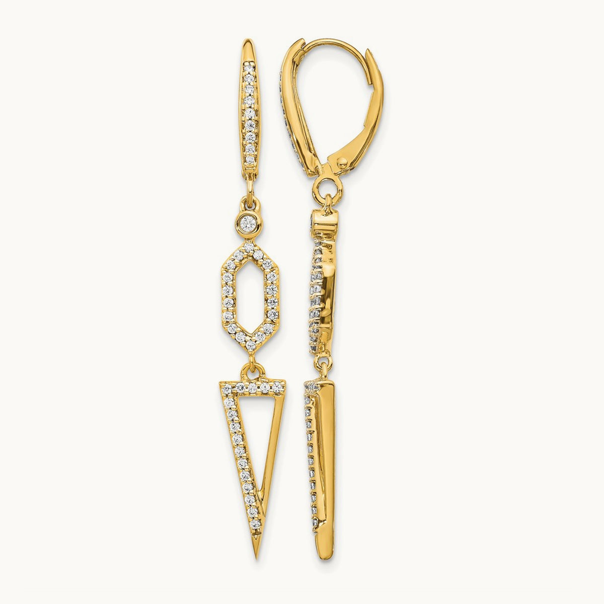 Diamond Triangle Leverback Earrings, 14K