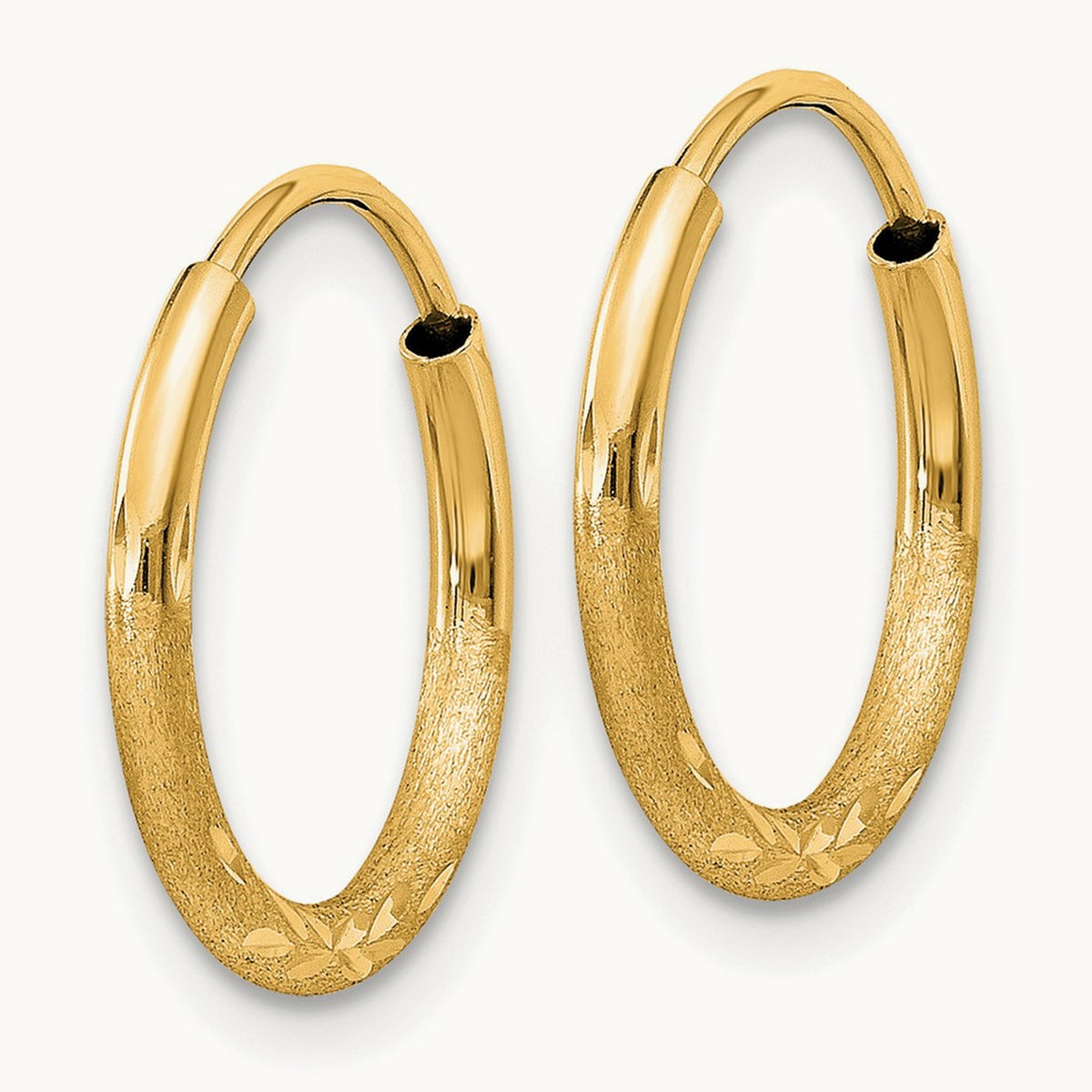 Satin Diamond-cut Endless Hoop Earrings — 14mm, 1.5mm