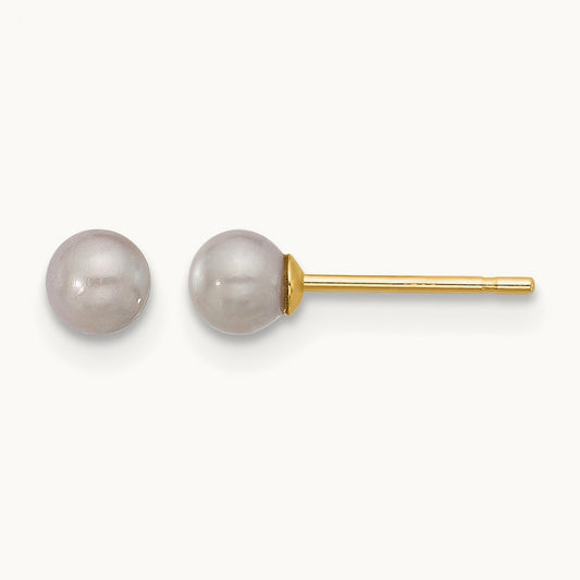 3- Round Grey Freshwater Cultured Pearl Post Earrings, 4mm, 14K