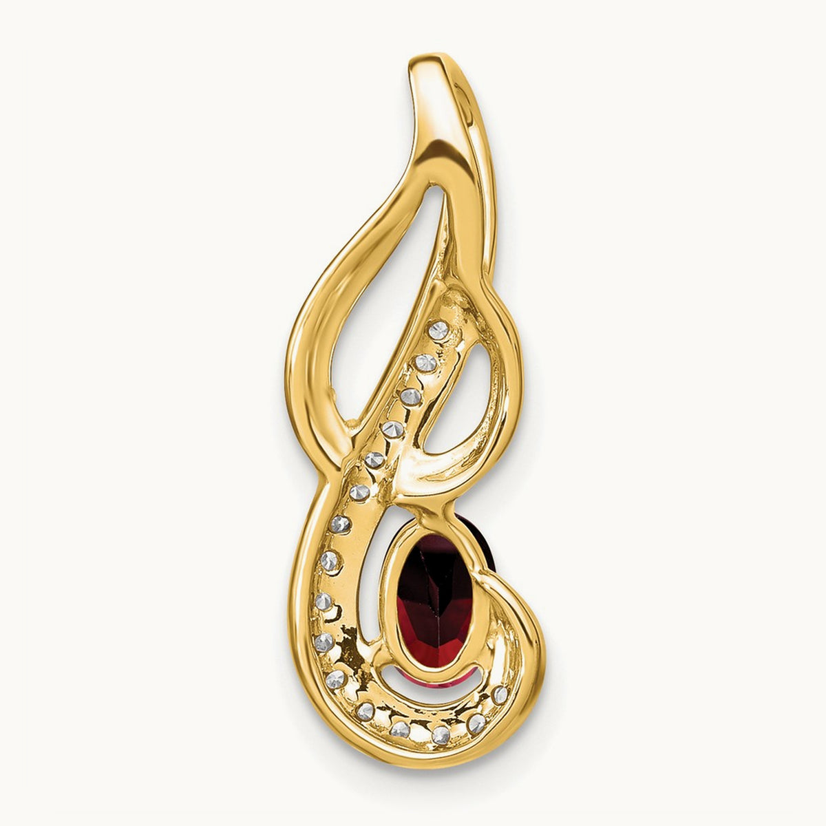 Garnet and Diamond Swirl Pendant — 14K Yellow Gold