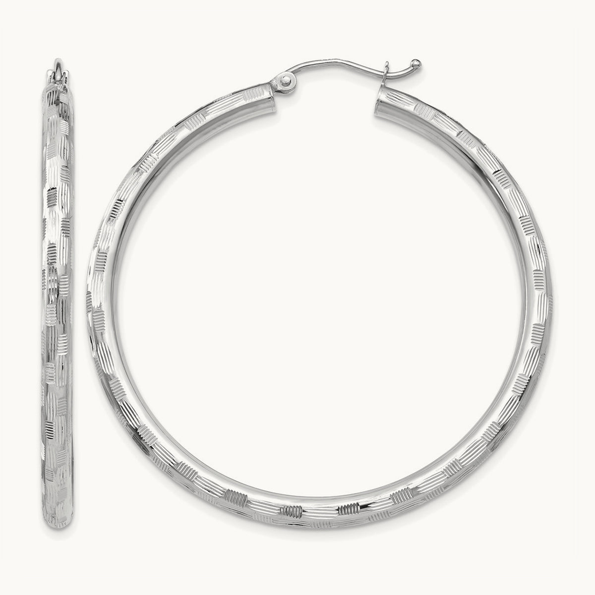 Diamond-cut Hoop Earrings, 14K White Gold