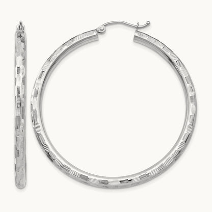 Diamond-cut Hoop Earrings, 14K White Gold