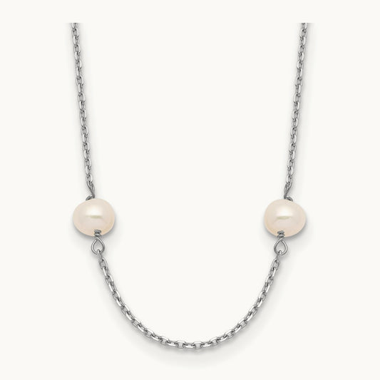 WG 4- White Near Round FW Cultured Pearl 8-station Necklace, 14K