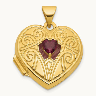 Polished Rhodolite Garnet June Birthstone Heart Locket, 18mm, 14K
