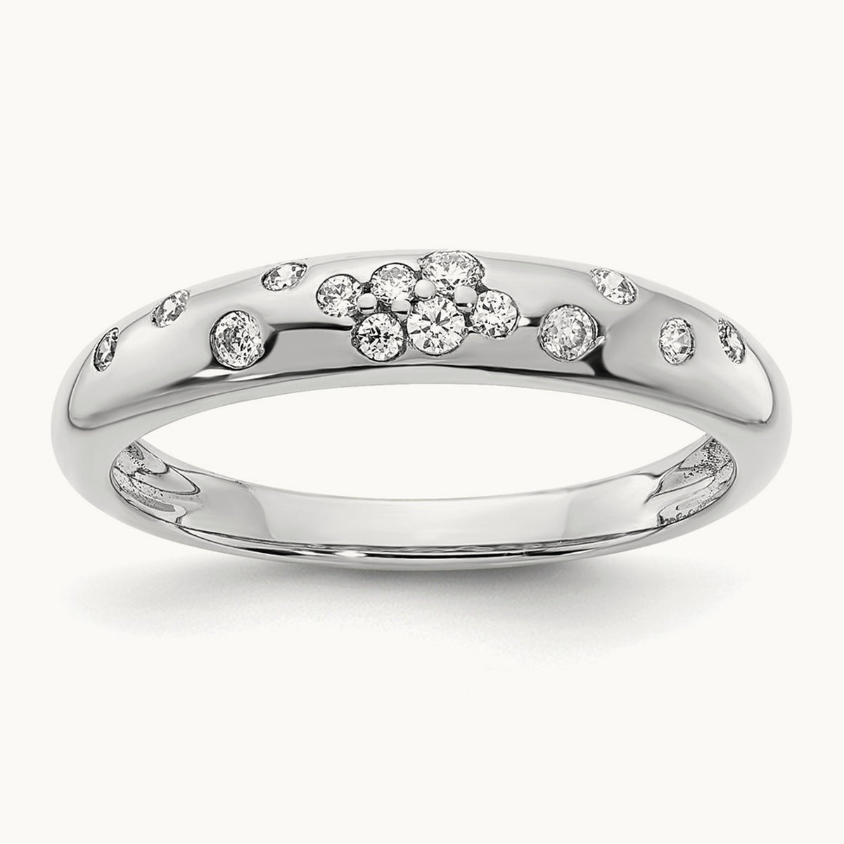 Polished Diamond Sprinkle Ring — 14K White Gold, 7.00, 7