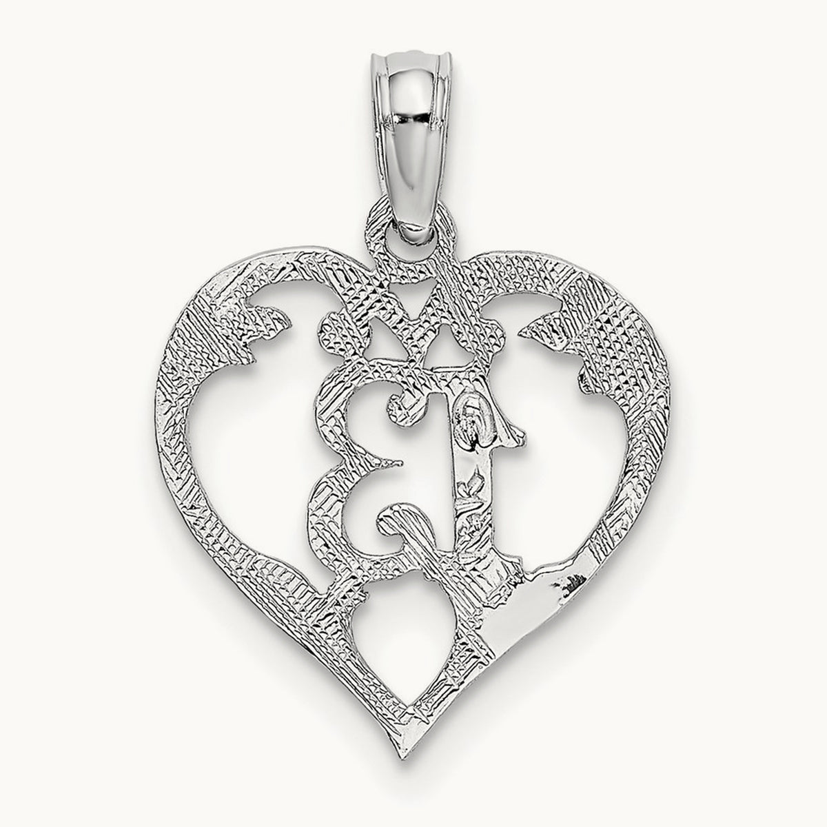 13 in Heart Cut-out Pendant — 14K White Gold