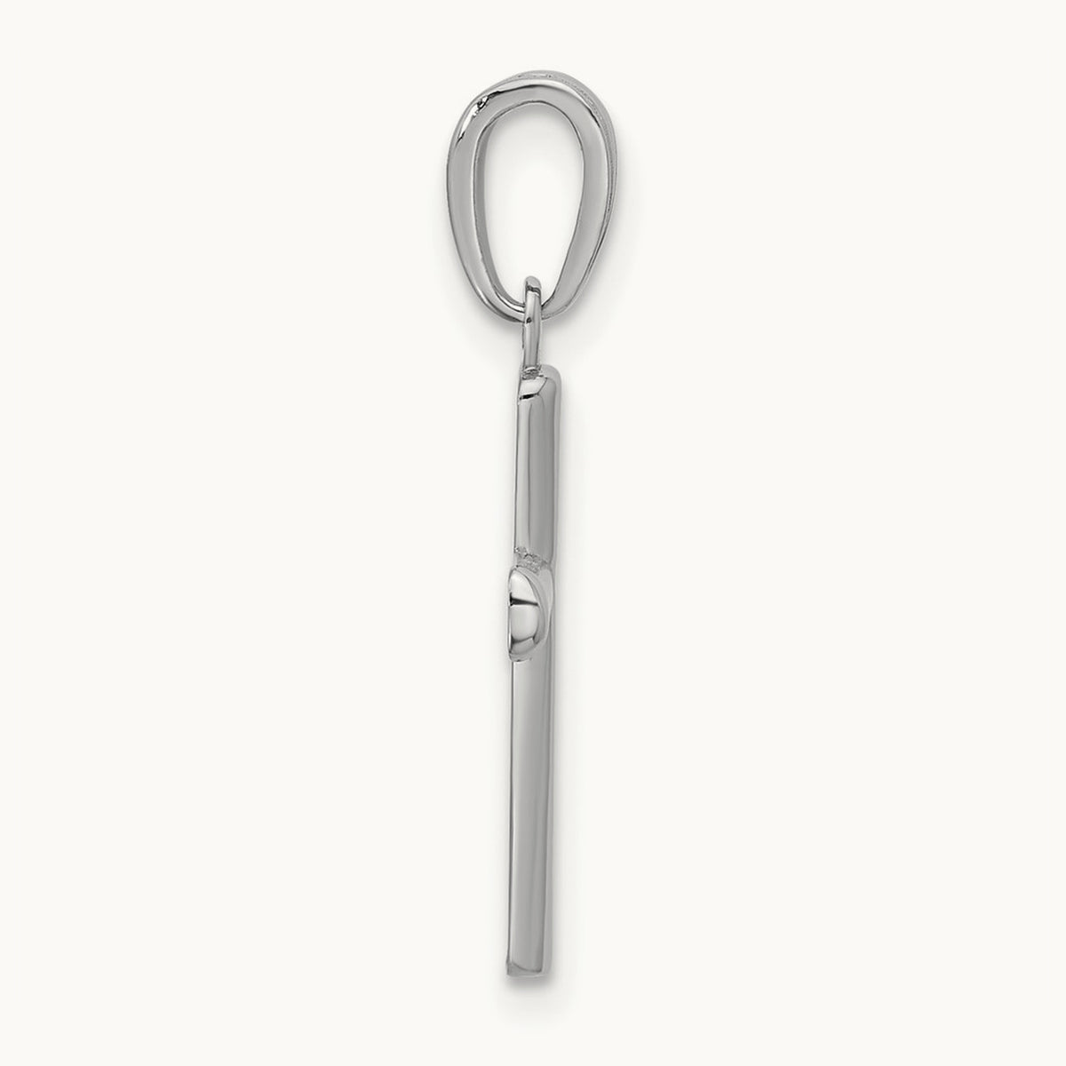 Polished Beveled Cross w/ Round Tips Charm — 14K White Gold, 22mm