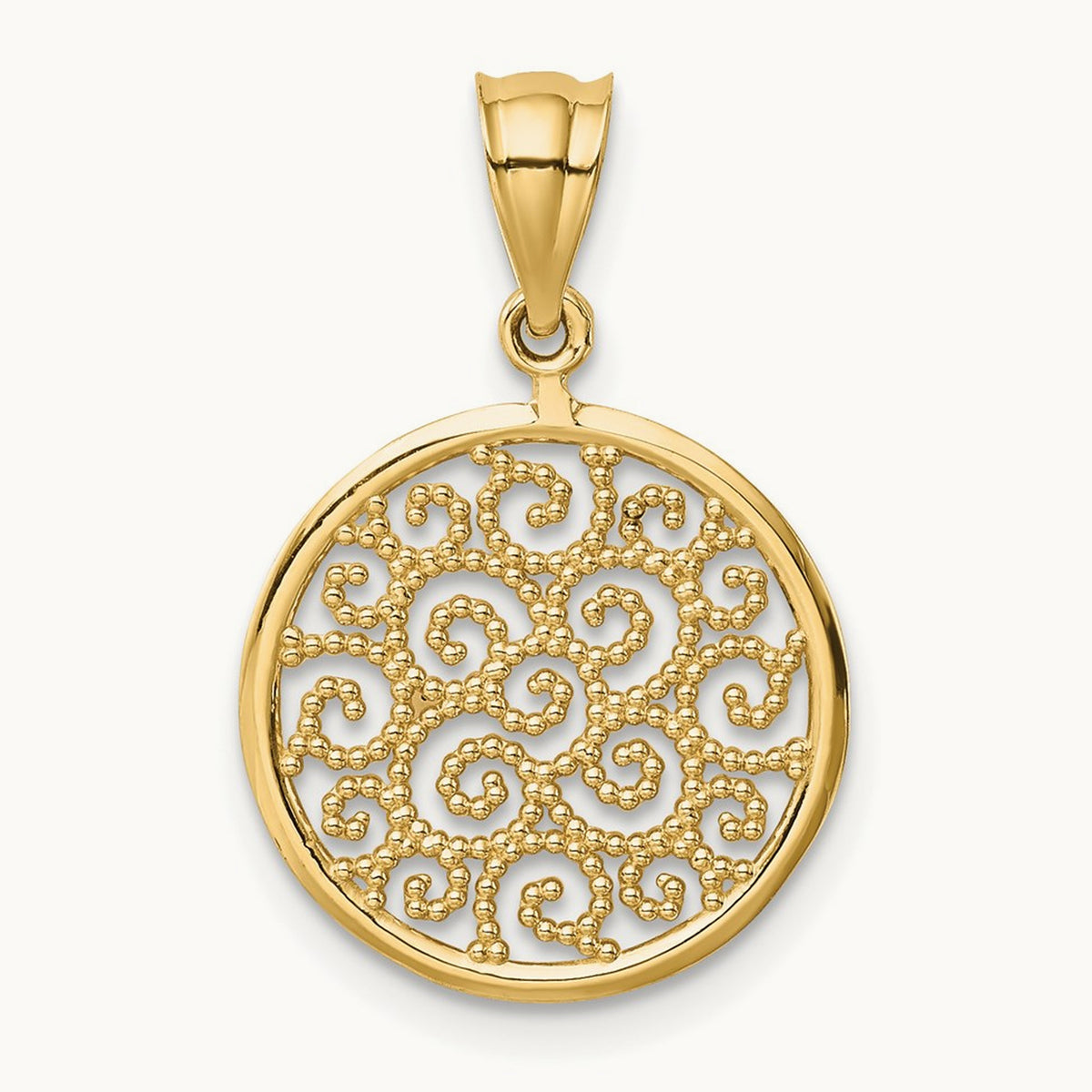 Filigree Round Pendant, 14K