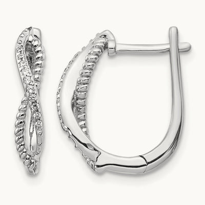 Diamond and Twisted Rope Hinged Post Earrings — 14K White Gold