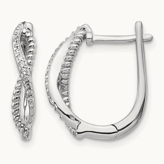 Diamond and Twisted Rope Hinged Post Earrings — 14K White Gold