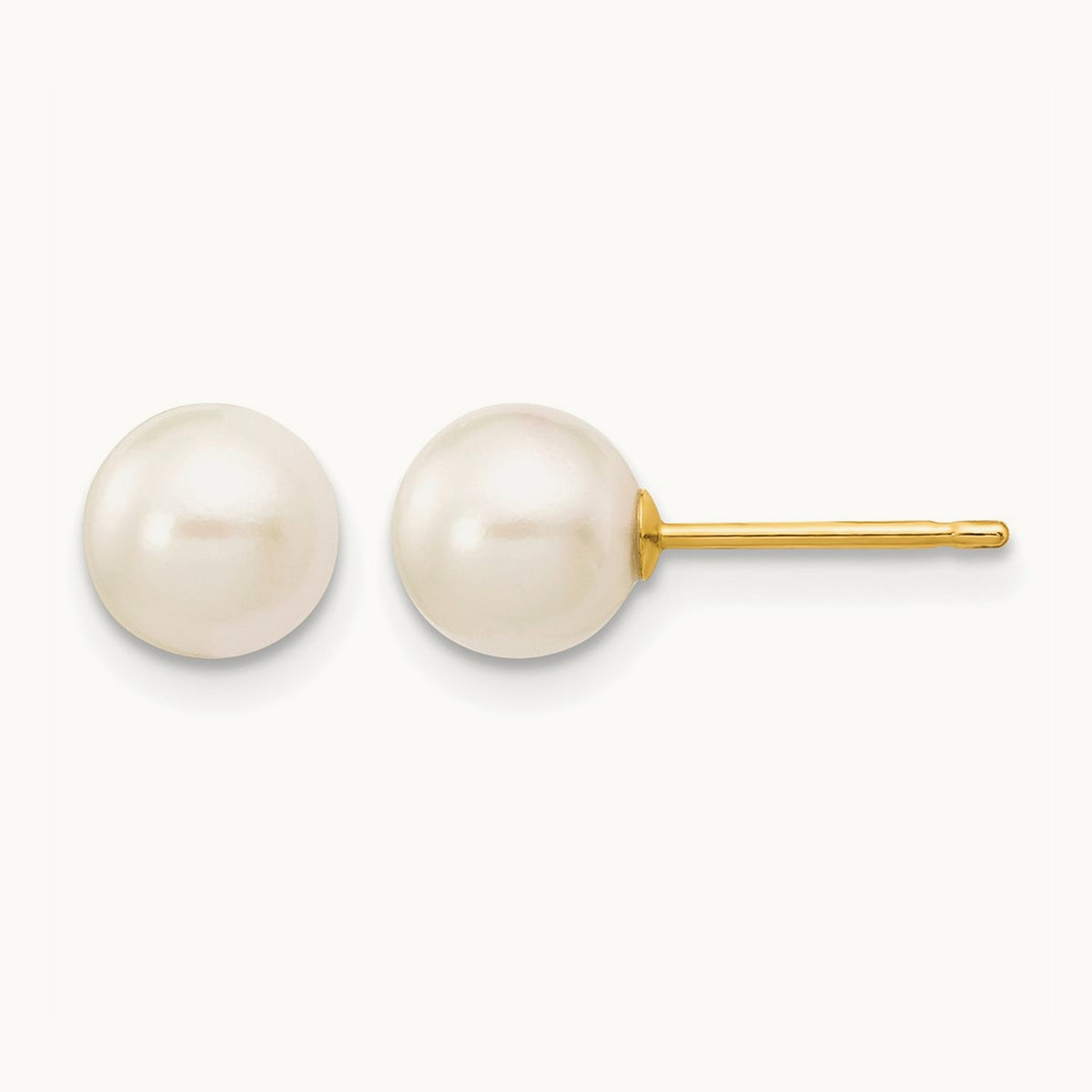 6- Round White Saltwater Akoya Cultured Pearl Stud Post Earrings, 7mm, 14K
