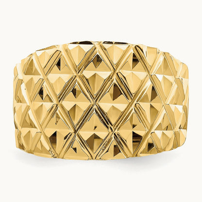 D/C Quilted Pattern Dome Ring, 14K