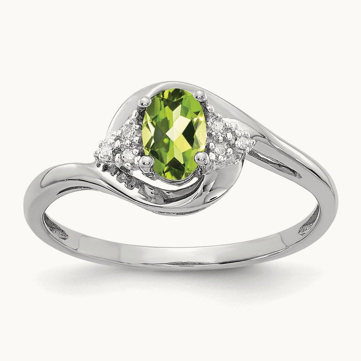 Peridot and Diamond Ring, 14K White Gold