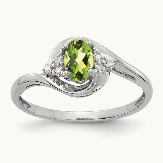 Peridot and Diamond Ring, 14K White Gold