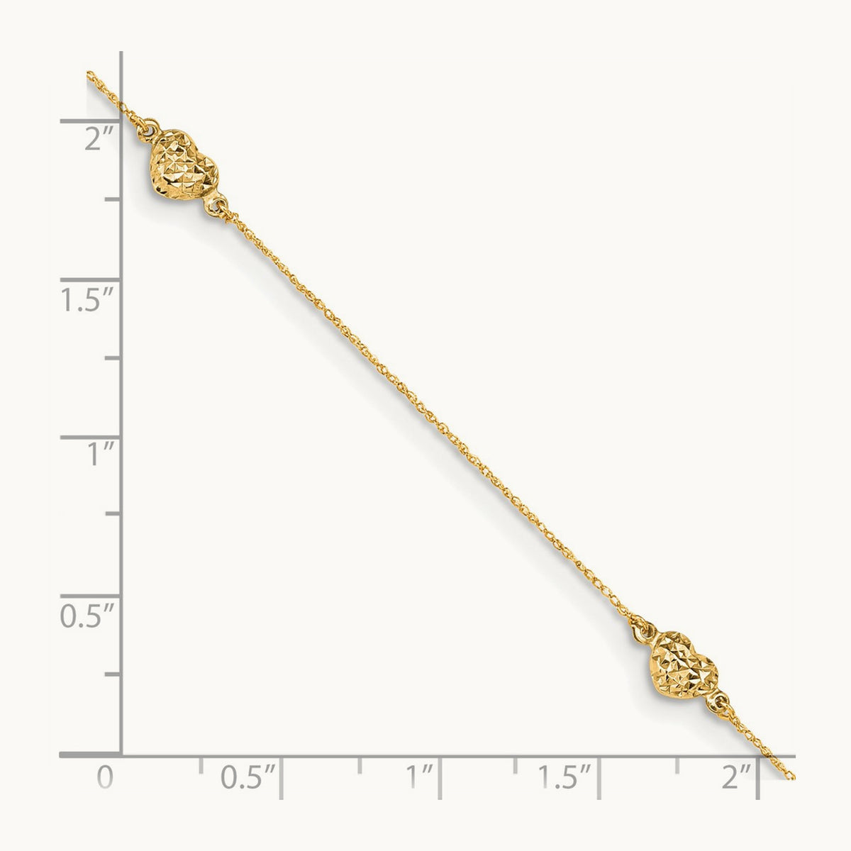 Puff Heart 9in Plus 1in ext. Anklet, 14K