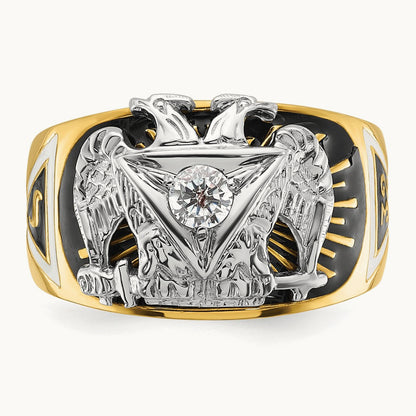 14ktt IBGoodman Men's Enamel & Dia 32nd Scottish Rite Masonic Ring