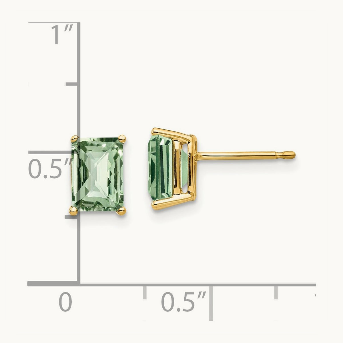 7x5 Octagon Checker-Cut Green Quartz Earrings, 14K