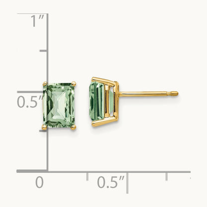 7x5 Octagon Checker-Cut Green Quartz Earrings, 14K