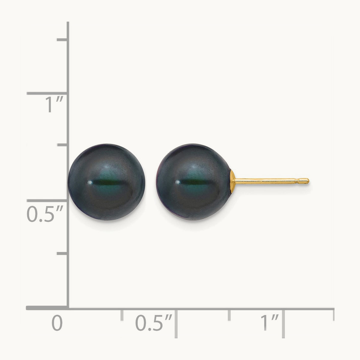 9- Black Round Freshwater Cultured Pearl Stud Post Earrings, 10mm, 14K