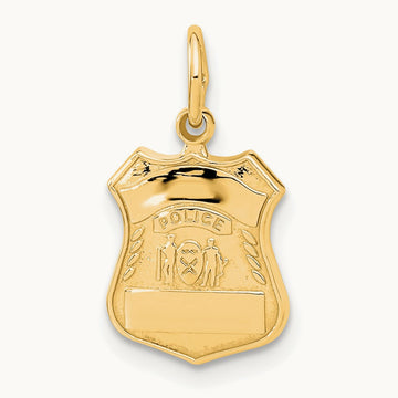 Police Badge Charm — 14K Yellow Gold