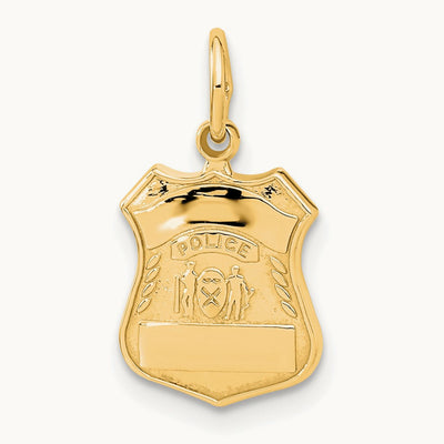 Police Badge Charm — 14K Yellow Gold