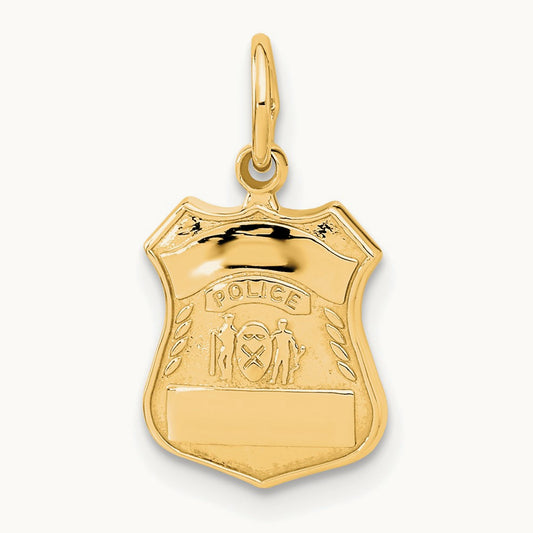 Police Badge Charm — 14K Yellow Gold