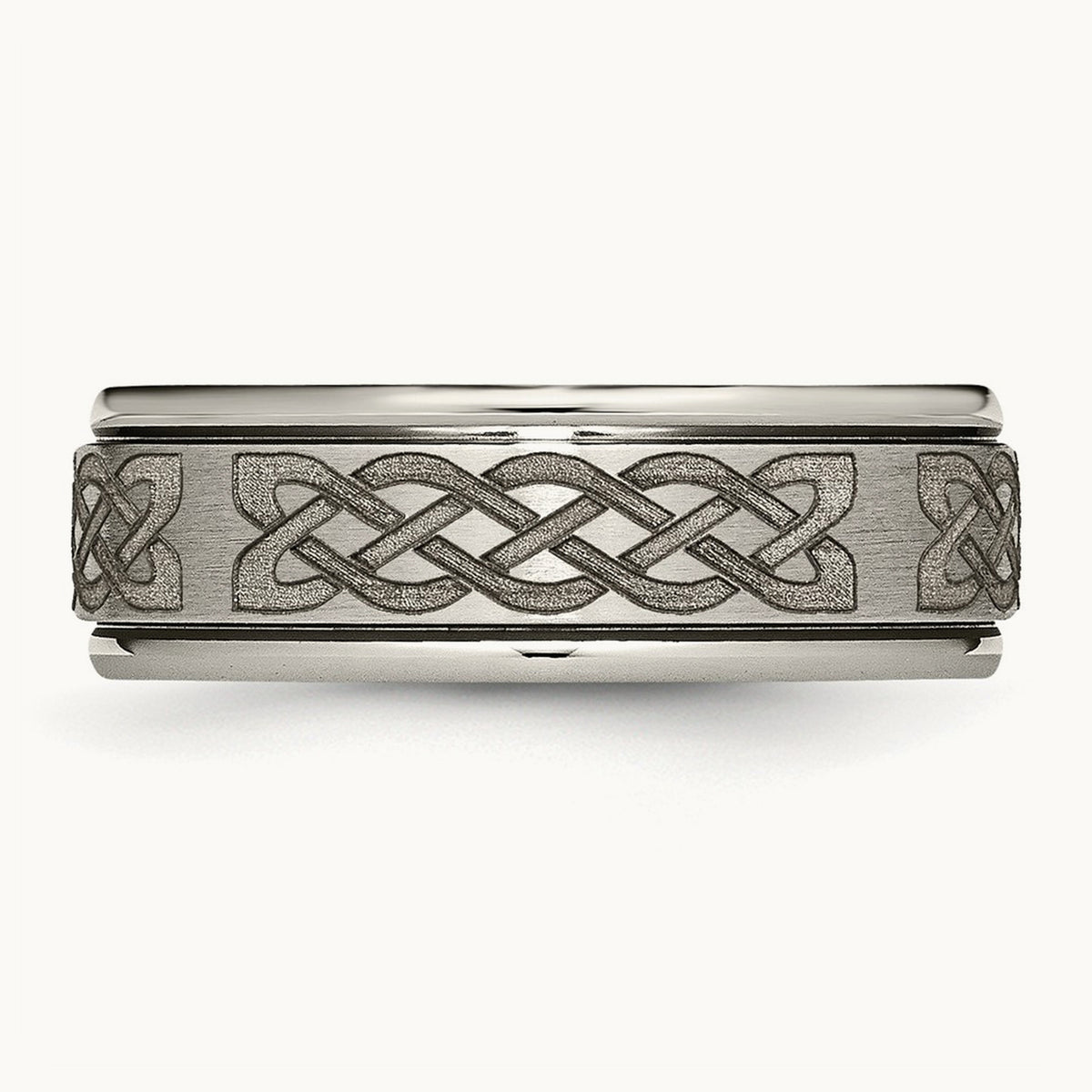 Brushed & Polished Celtic Laser Design Ridged Edge Band, 8mm, Titanium