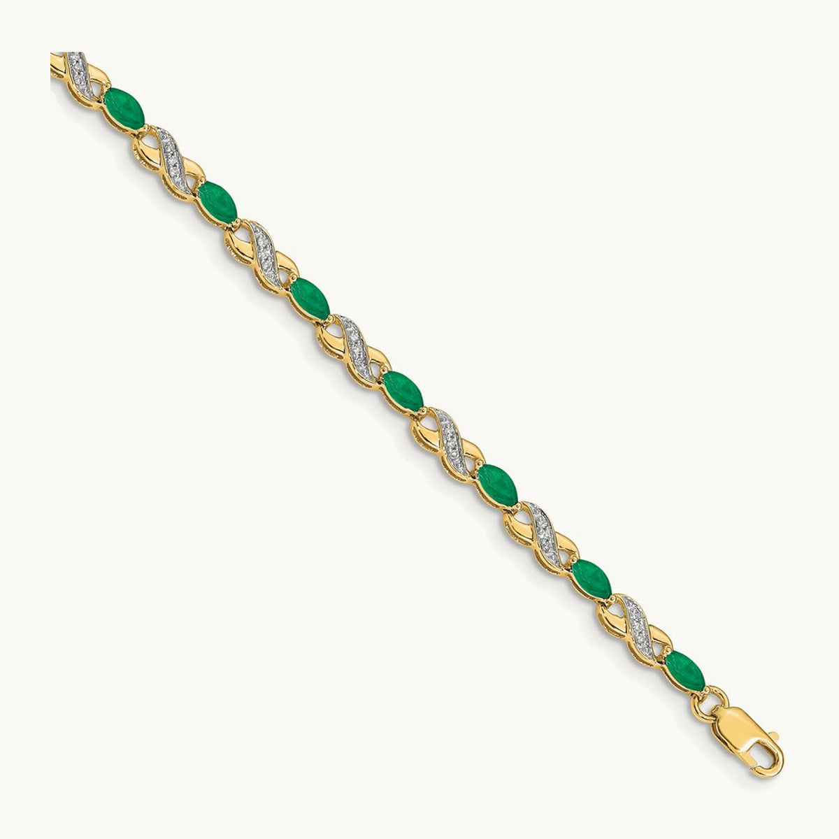 Diamond and Emerald Infinity Bracelet — 14K Yellow Gold