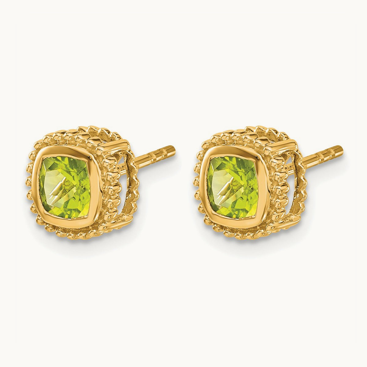 Cushion Peridot Earrings — 14K Yellow Gold