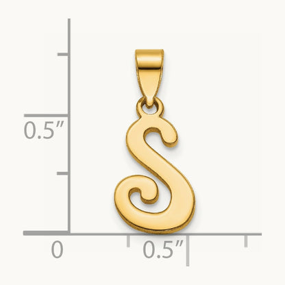 Script Letter S Initial Pendant, 14K Yellow Gold