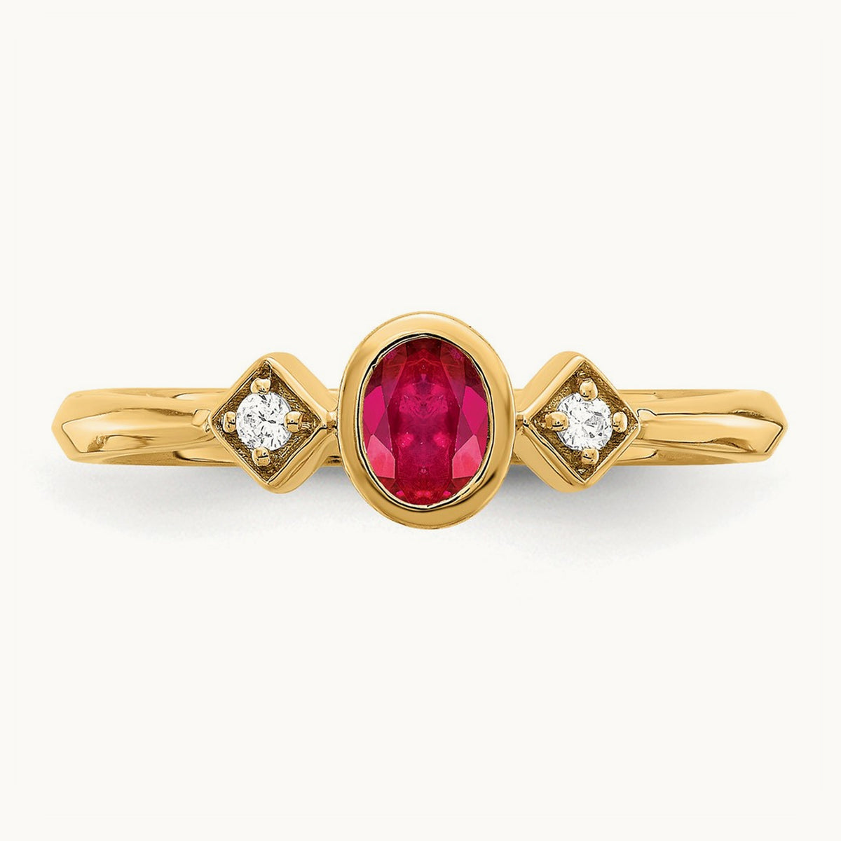 Oval Bezel Ruby and Diamond Ring, 14K
