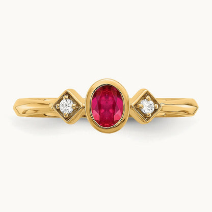Oval Bezel Ruby and Diamond Ring, 14K