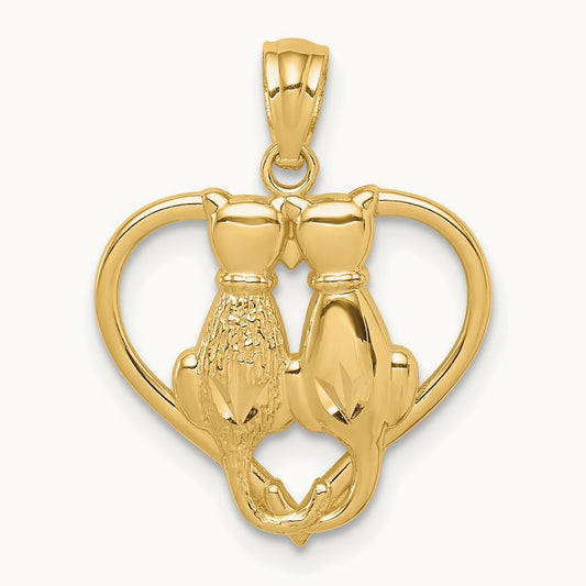 Sitting Cats in a Heart Pendant, 14K