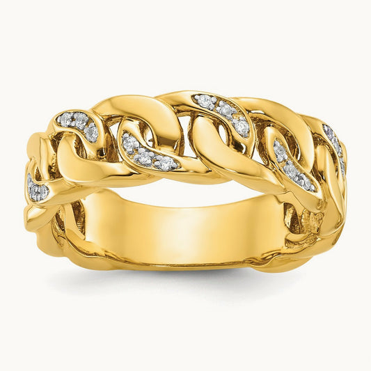 IBGoodman Men's Cuban Link Design Diamond Complete Ring, 14K