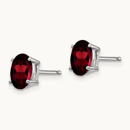 7x5mm Oval Garnet Earrings, 14K White Gold