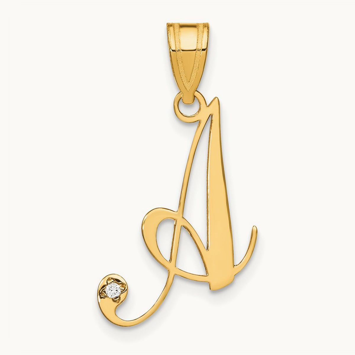 Script Initial Pendant with Diamond, 14K Yellow Gold