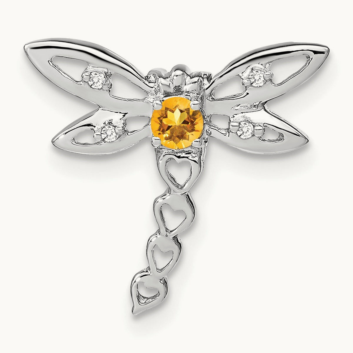 Citrine and Diamond Dragonfly Chain Slide, 14K White Gold