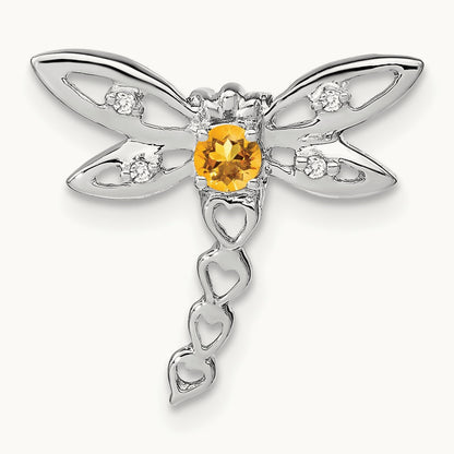 Citrine and Diamond Dragonfly Chain Slide, 14K White Gold