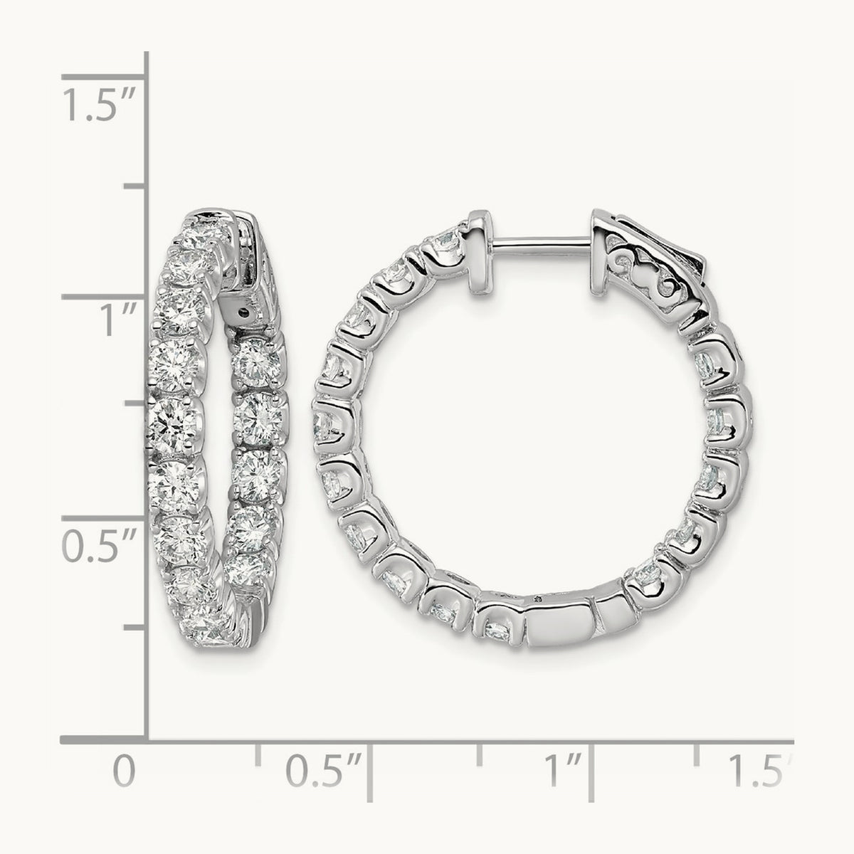 Diamond Round Hoop w/Safety Clasp Earrings, 14K White Gold