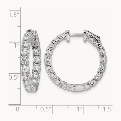 Diamond Round Hoop w/Safety Clasp Earrings, 14K White Gold