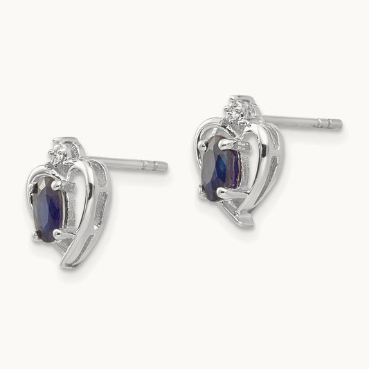 Sapphire and Diamond Heart Post Earrings, 14K White Gold