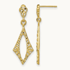 D/C Diamond Shape Post Dangle Earrings, 14K