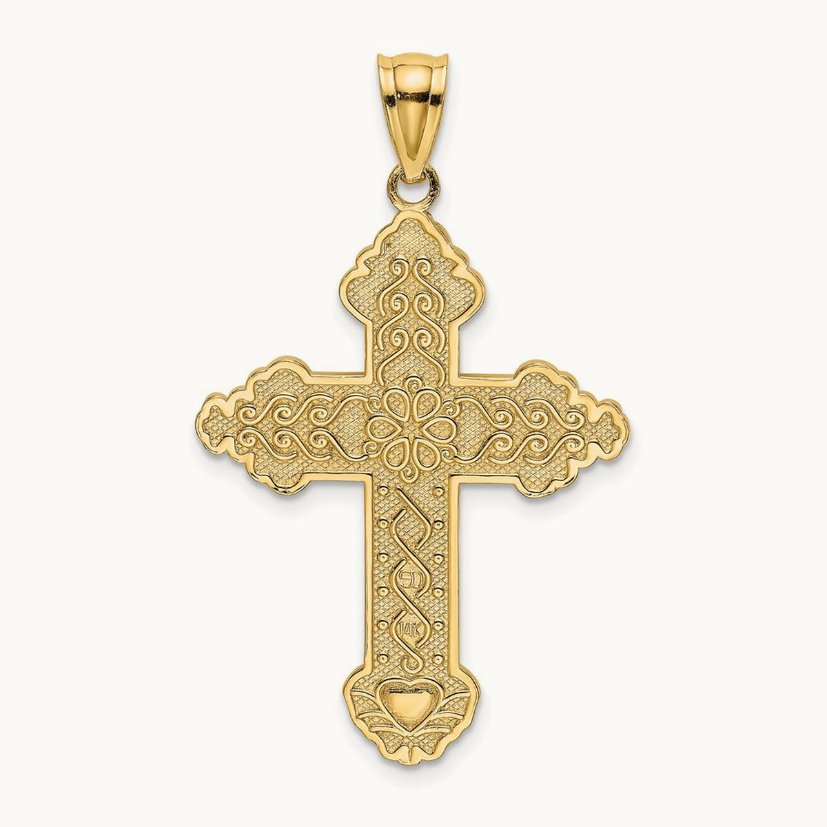Flower Center Scroll Cross Charm, 14K