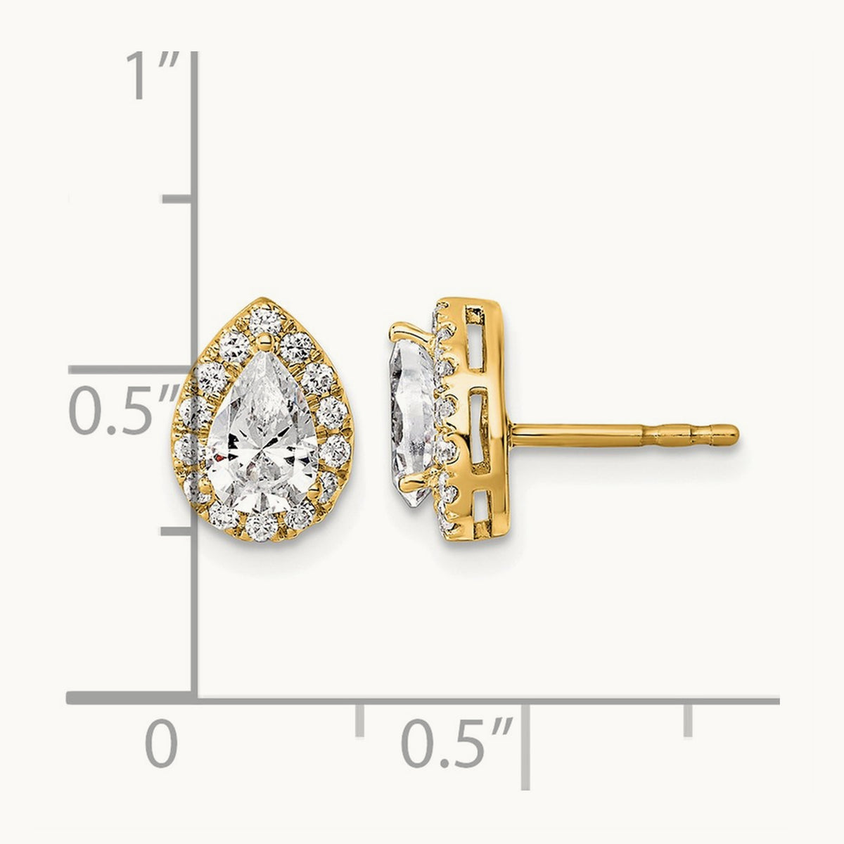 Pear Halo Post Earrings, 1.25-6.75 ct tw Lab-Grown Diamond — 1 1/4 ct, VS (Best), 14K Yellow Gold