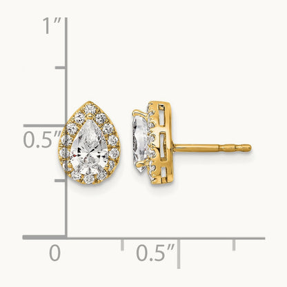 Pear Halo Post Earrings, 1.25-6.75 ct tw Lab-Grown Diamond — 1 1/4 ct, VS (Best), 14K Yellow Gold